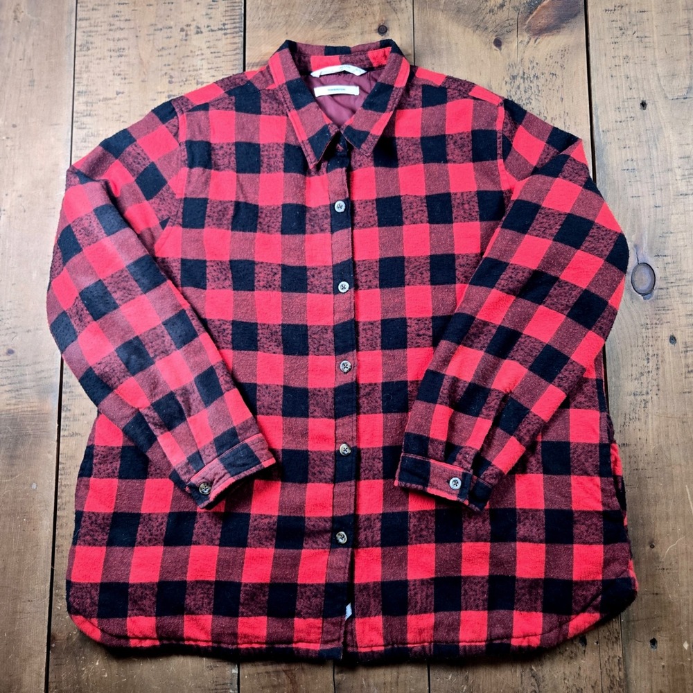 Woolrich Womens Pemberton Quilted Lined Buffalo Plaid Shirt Jacket Red Black XL
